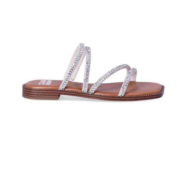Madden NYC Women's Strappy Bling Flat Sandals Sz:91/2 silver Stone - Picture 4 of 5